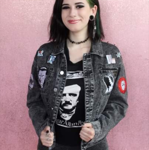 SOLD @MARKET! Nosferatu! Horror movie lovers cropped acid washed jacket - Picture 11 of 16